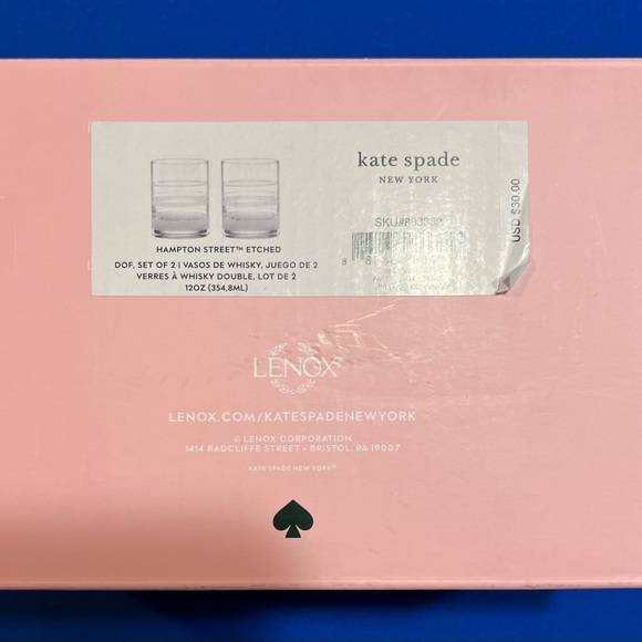Kate Spade Hampton Street Etched Striped Whiskey Glasses Set of 2 NIB 12oz - Picture 7 of 8